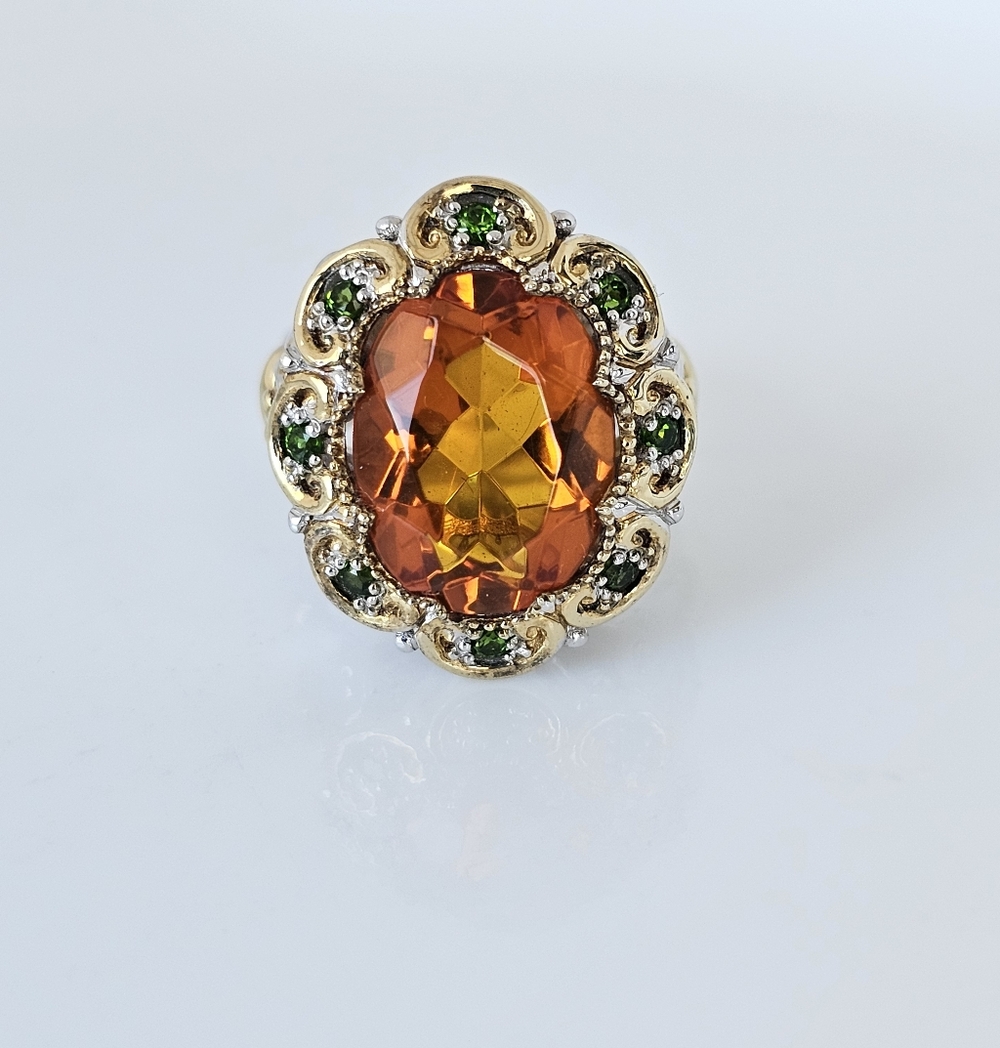 Retired Rare Gems En Vogue Rio Grande Citrine & Tsavorite Garnet Ring Size 7.5